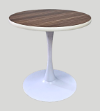 30" Walnut & White T-Mold Standard Table with White Tulip Base